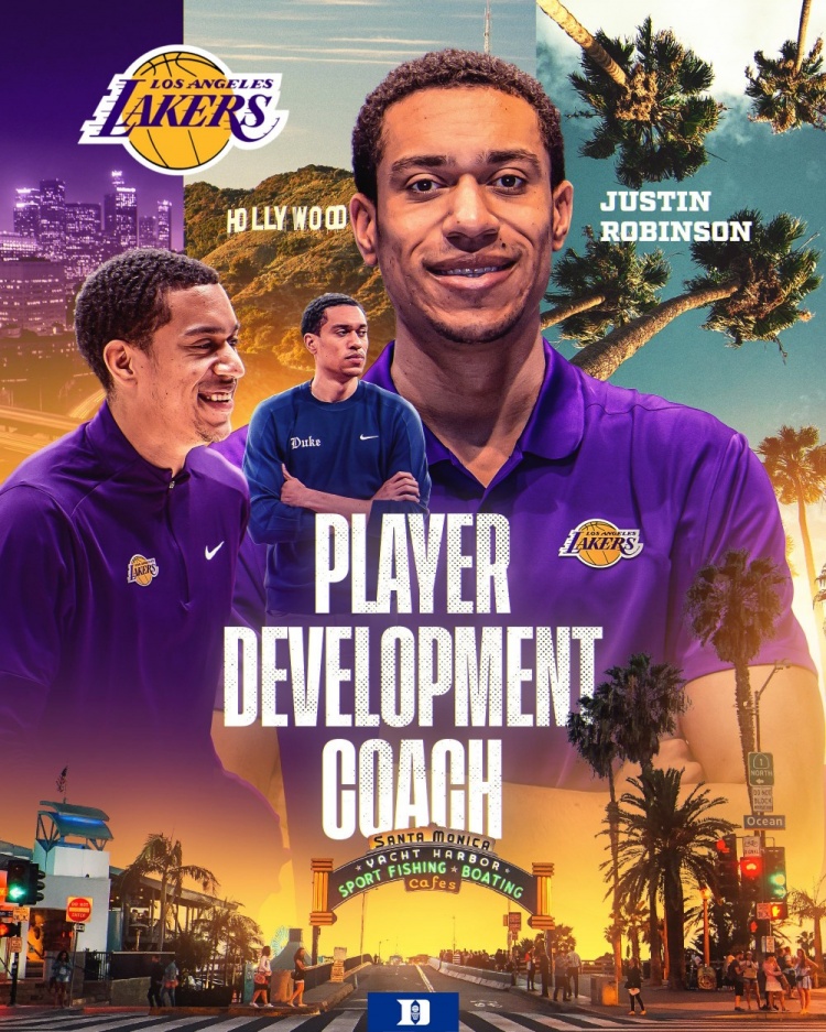 “海军上将”之子贾斯汀-罗宾逊成湖人助教 其与雷迪克都出自杜克